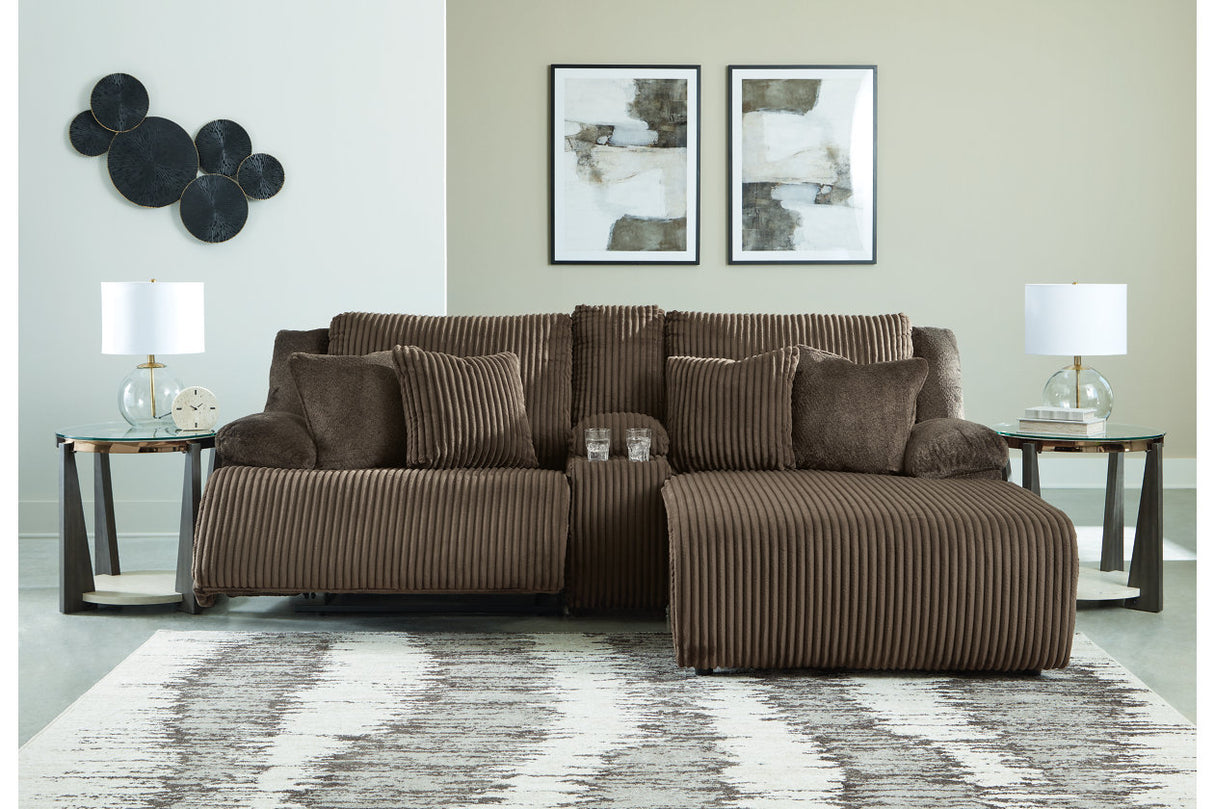 Top Tier Chocolate 3-Piece Reclining Sectional Sofa with Chaise -  Ashley - Luna Furniture