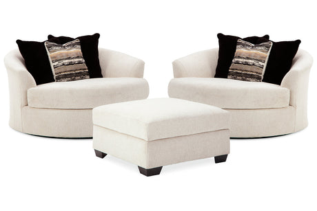 Cambri Snow 2 Oversized Swivel Chairs and Ottoman from Ashley - Luna Furniture