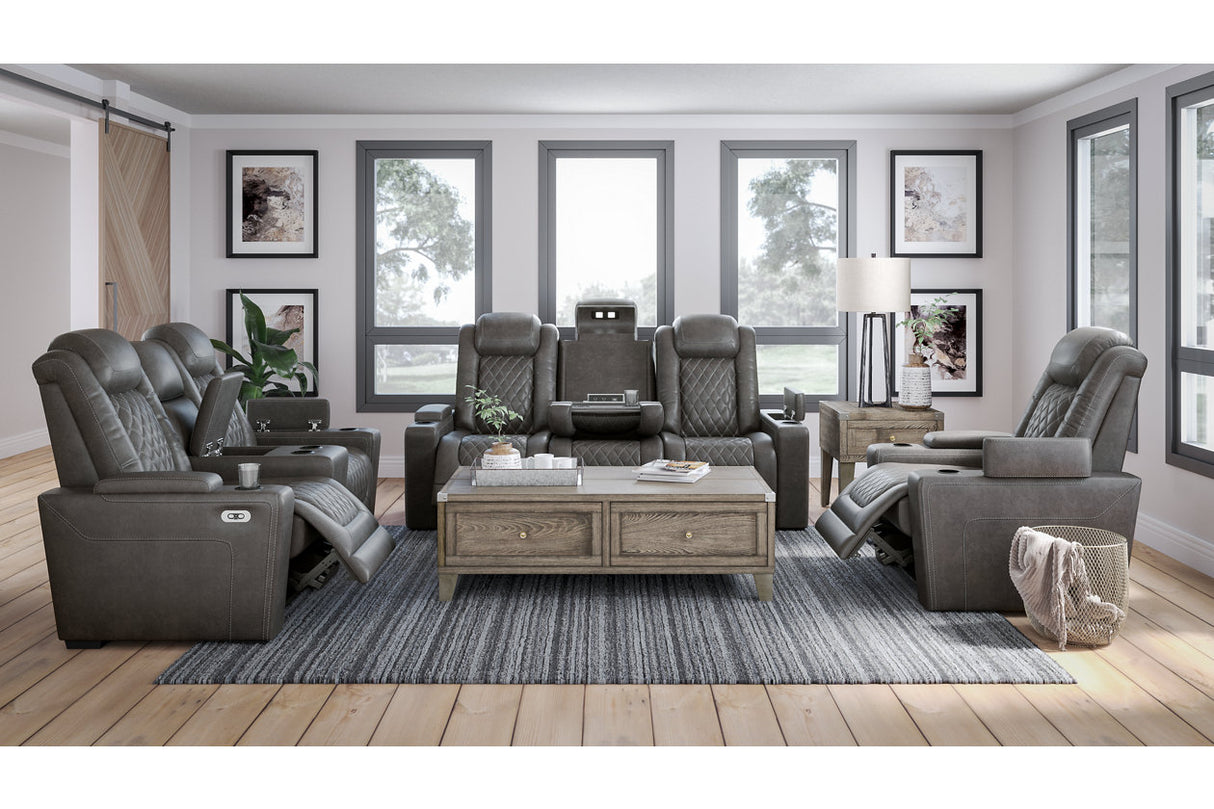 HyllMont Gray Power Reclining Sofa and Power Recliner -  Ashley - Luna Furniture