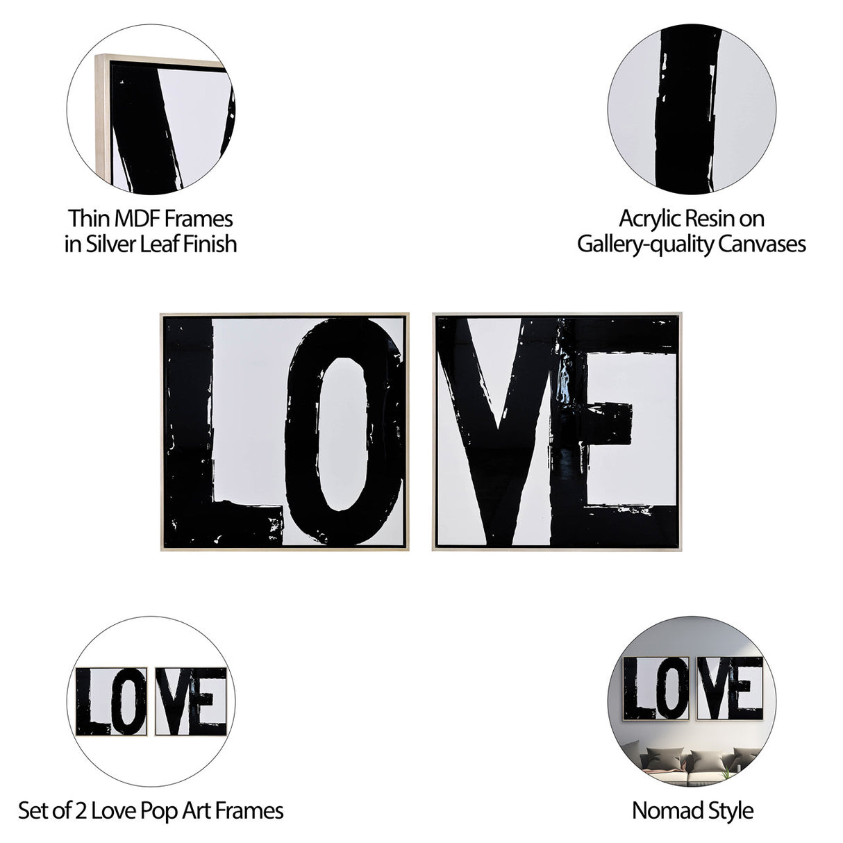 95x47, S/2 Hand Painted Love Frame, Black from Sagebrook Home - Luna Furniture