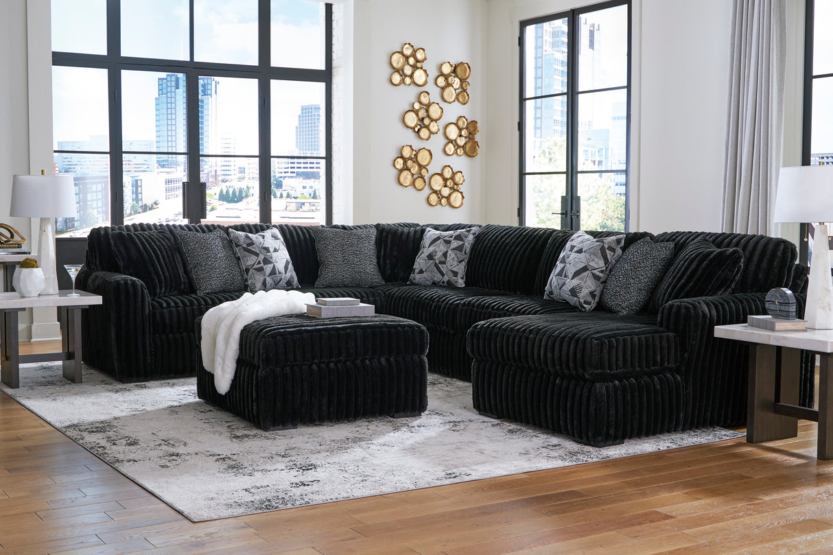 Midnight-Madness 4-Piece Sectional with Ottoman in Onyx