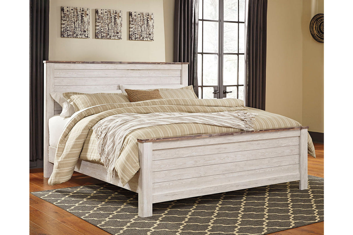 Willowton Whitewash California King Panel Bed -  Ashley - Luna Furniture