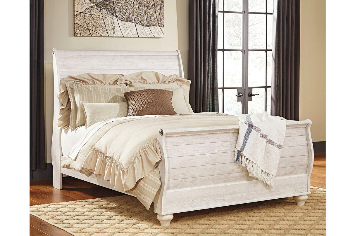 Willowton Whitewash Queen Sleigh Bed -  Ashley - Luna Furniture