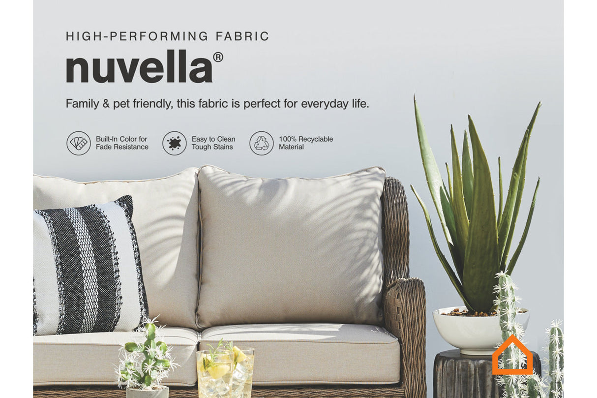 Visola Gray Outdoor Loveseat, 2 Lounge Chairs and Coffee Table -  Ashley - Luna Furniture