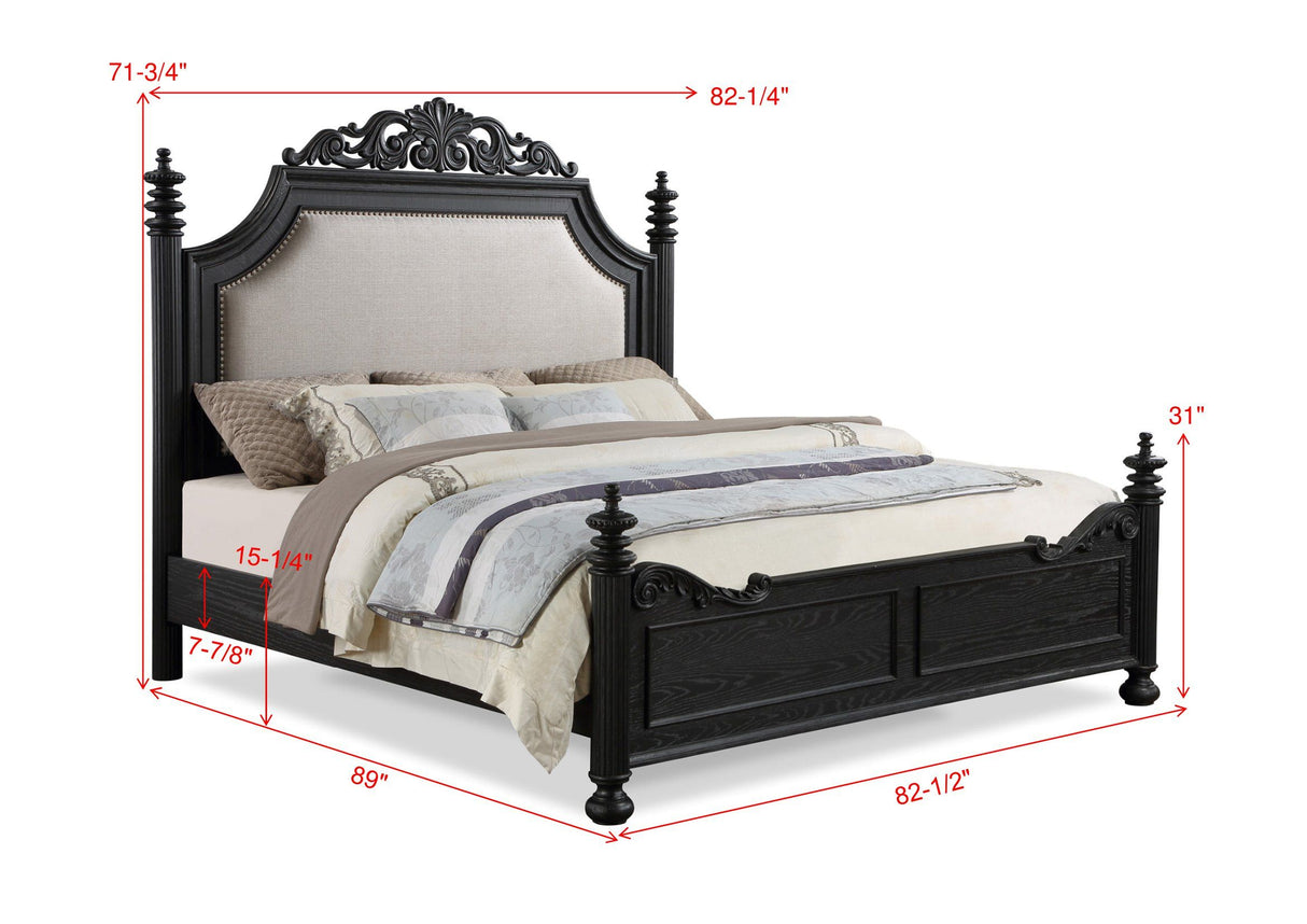 Kingsbury Espresso King Upholstered Panel Bed -  Crown Mark - Luna Furniture