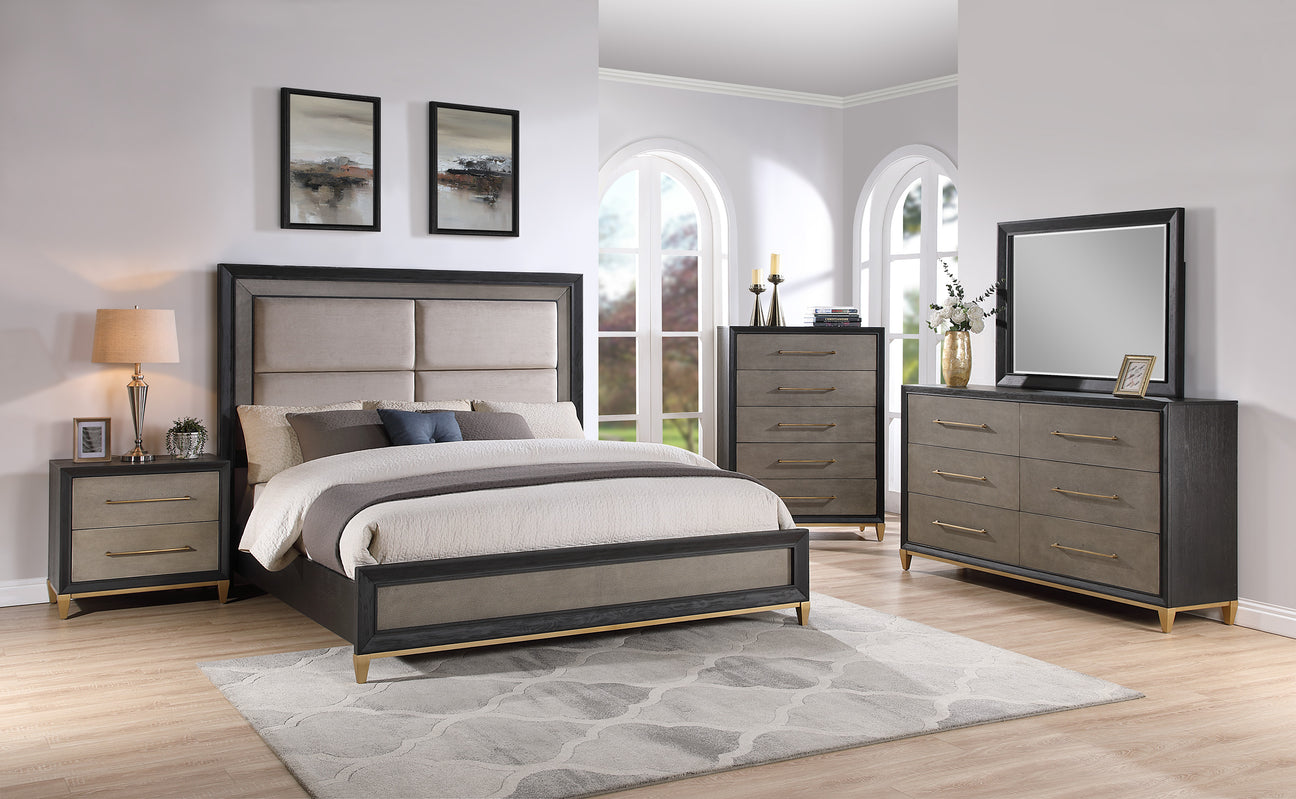 Payson Black/Brown Upholstered Panel Bedroom Set -  Crown Mark - Luna Furniture