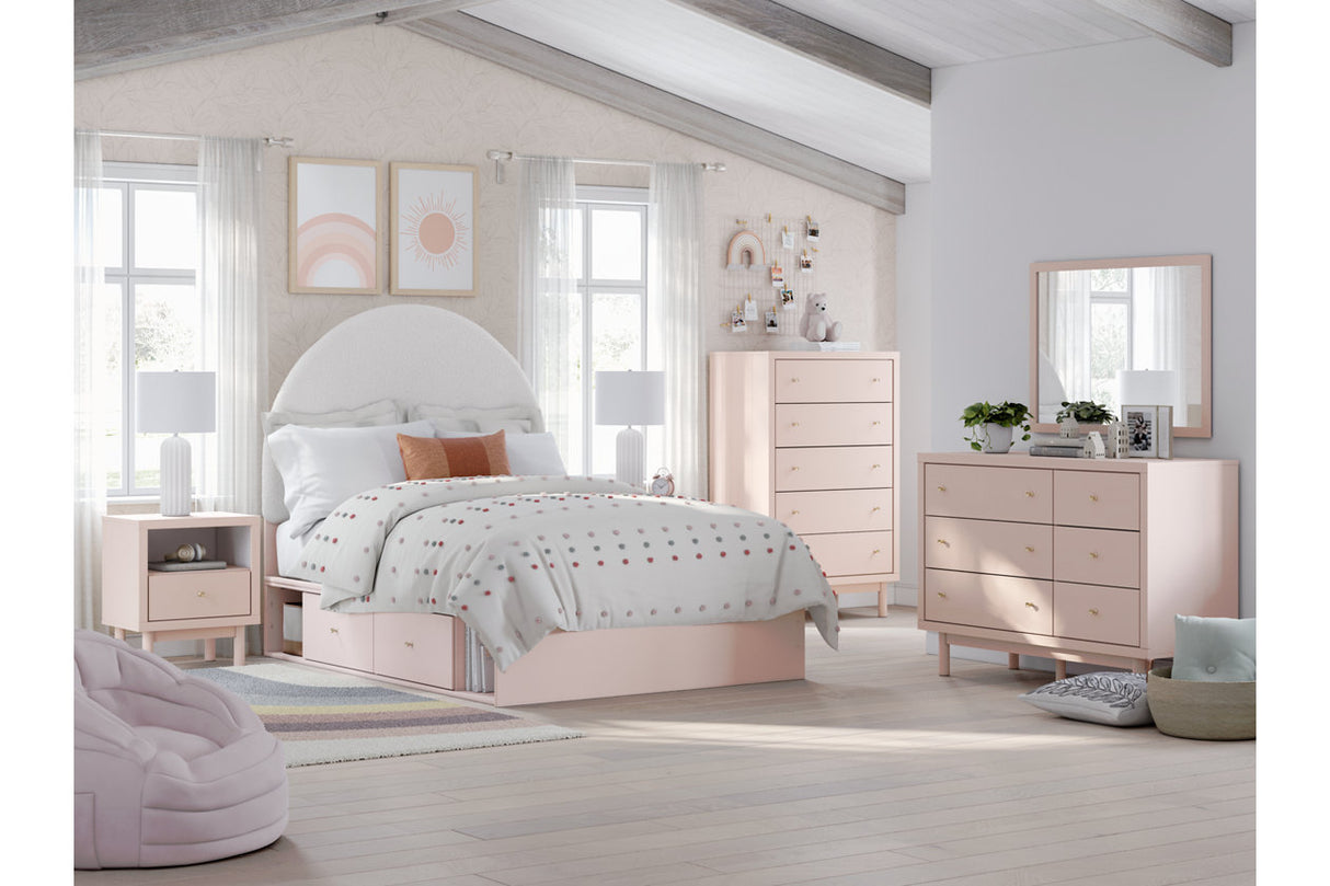 Wistenpine Blush Full Upholstered Panel Bed with Storage -  Ashley - Luna Furniture