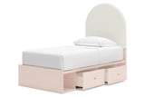 Wistenpine Blush Twin Upholstered Panel Bed with Storage -  Ashley - Luna Furniture