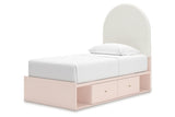 Wistenpine Blush Twin Upholstered Panel Bed with Storage -  Ashley - Luna Furniture