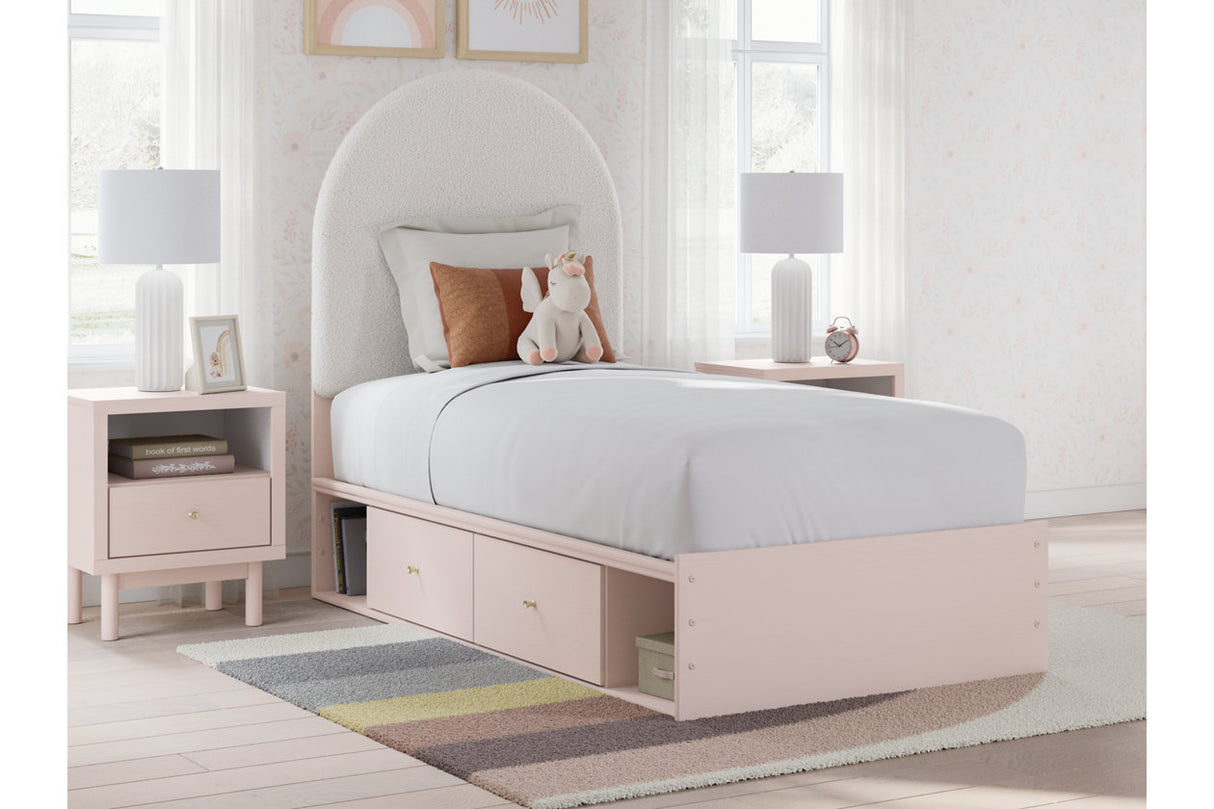 Wistenpine Blush Twin Upholstered Panel Bed with Storage -  Ashley - Luna Furniture