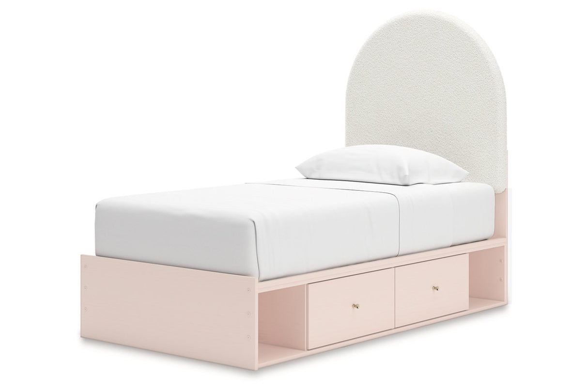 Wistenpine Blush Twin Upholstered Panel Bed with Storage -  Ashley - Luna Furniture