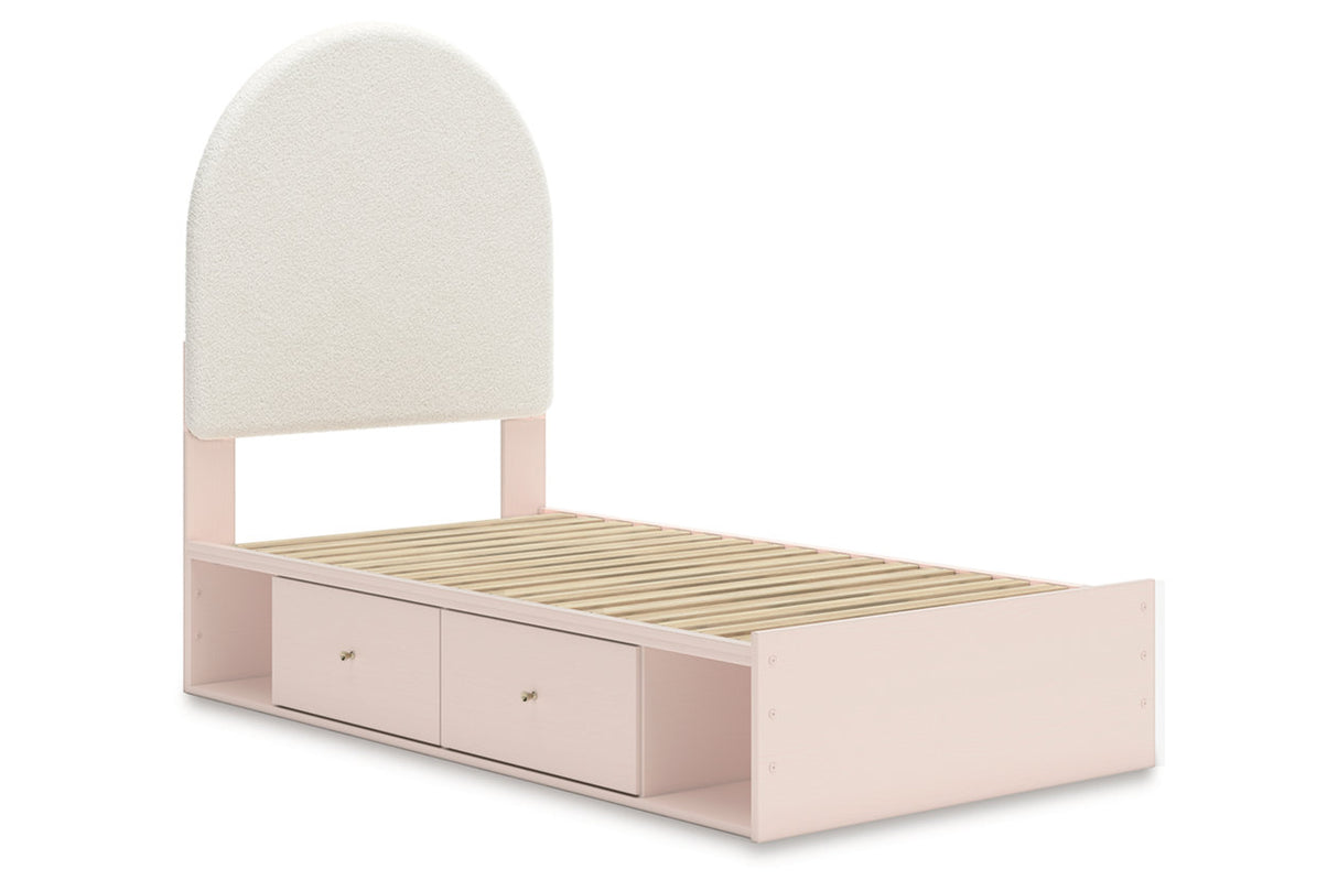 Wistenpine Blush Twin Upholstered Panel Bed with Storage -  Ashley - Luna Furniture