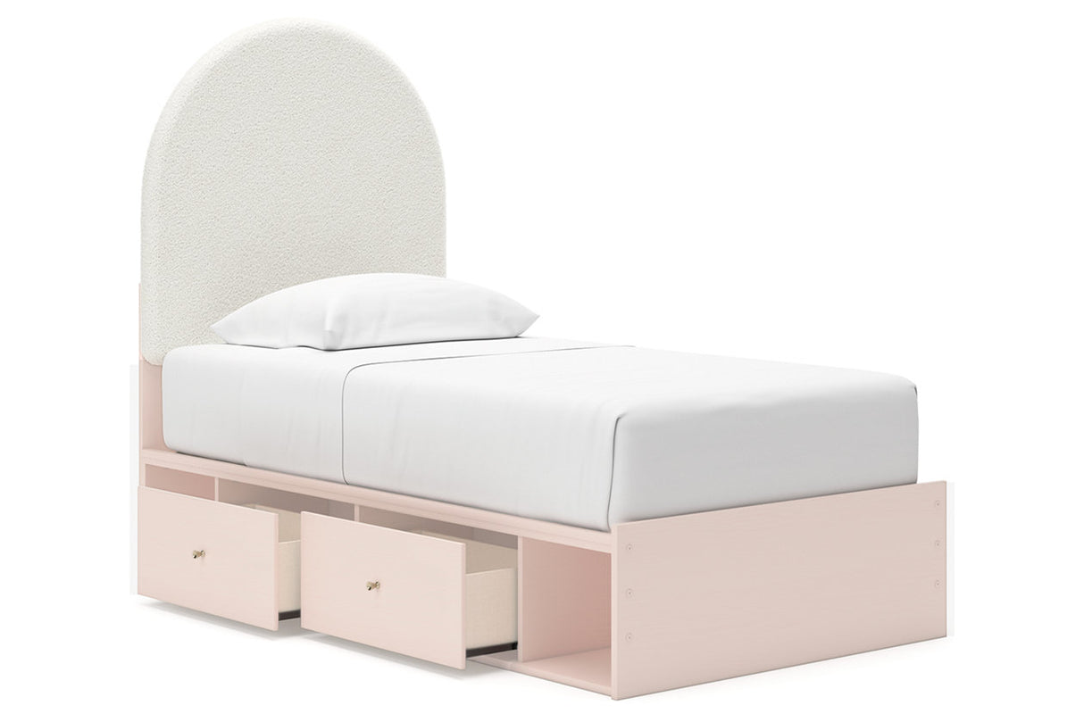 Wistenpine Blush Twin Upholstered Panel Bed with Storage -  Ashley - Luna Furniture