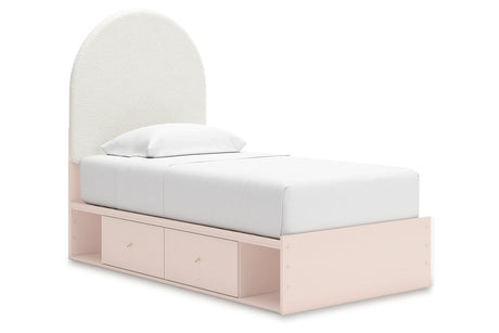 Wistenpine Blush Twin Upholstered Panel Bed with Storage -  Ashley - Luna Furniture