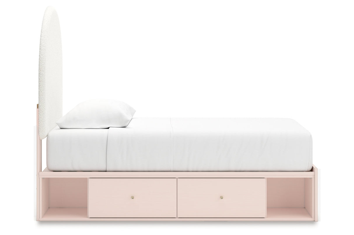 Wistenpine Blush Twin Upholstered Panel Bed with Storage -  Ashley - Luna Furniture