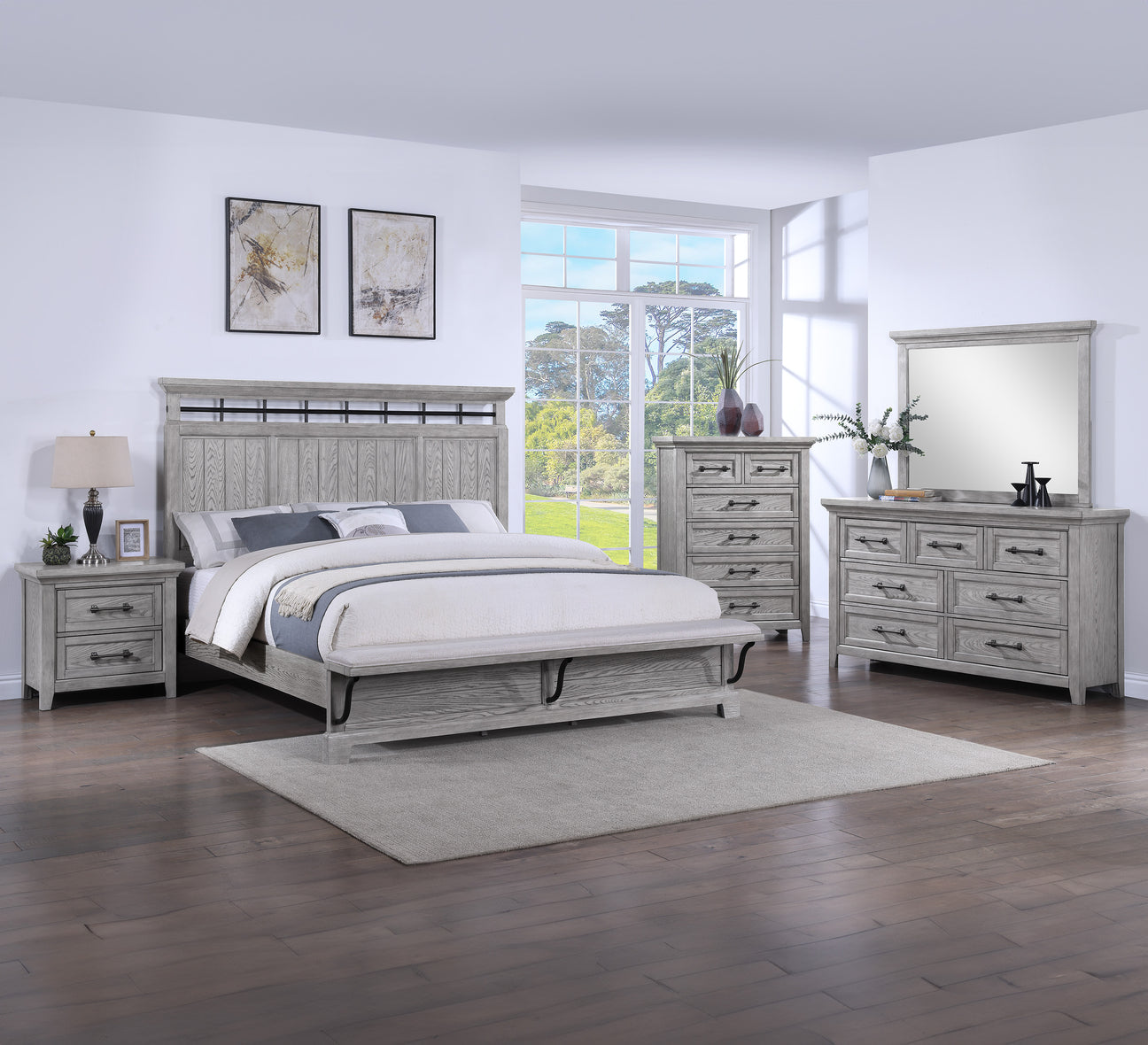 Beckett Rustic Gray Footboard Bench Panel Bedroom Set from Crown Mark - Luna Furniture