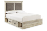 Cambeck Whitewash Queen Upholstered Platform Bed with 2 Side Under Bed Storage -  Ashley - Luna Furniture