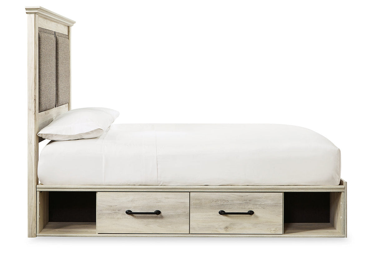 Cambeck Whitewash Queen Upholstered Platform Bed with 2 Side Under Bed Storage -  Ashley - Luna Furniture