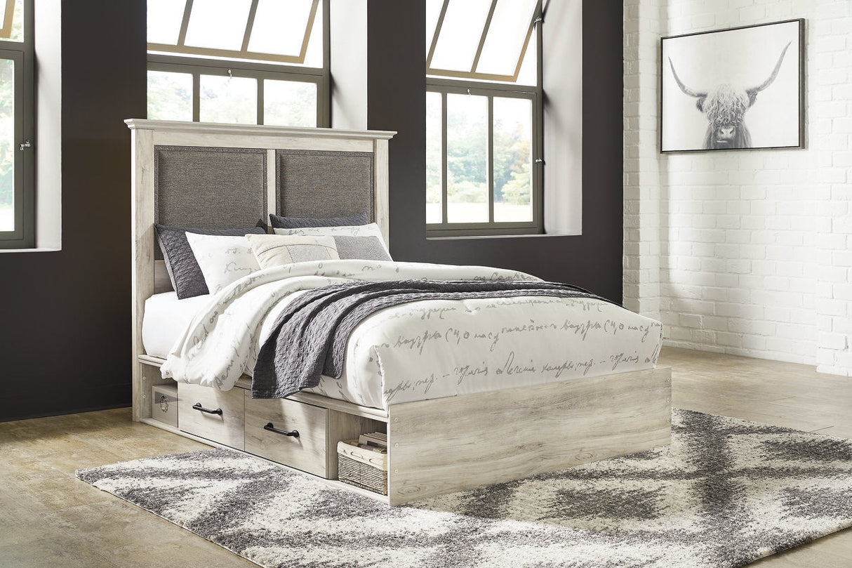 Cambeck Whitewash Queen Upholstered Platform Bed with 2 Side Under Bed Storage -  Ashley - Luna Furniture