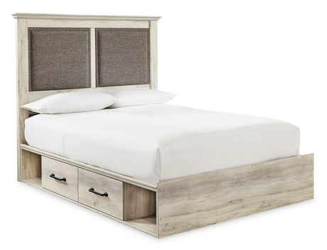 Cambeck Whitewash King Upholstered Platform Bed with 2 Side Under Bed Storage -  Ashley - Luna Furniture