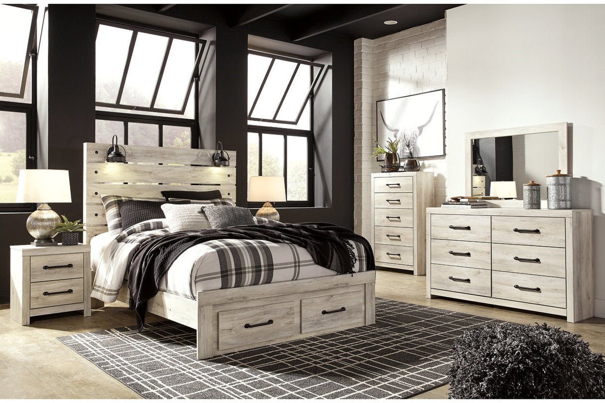 Cambeck Whitewash Queen Panel Bed with 2 Storage Drawers -  Ashley - Luna Furniture