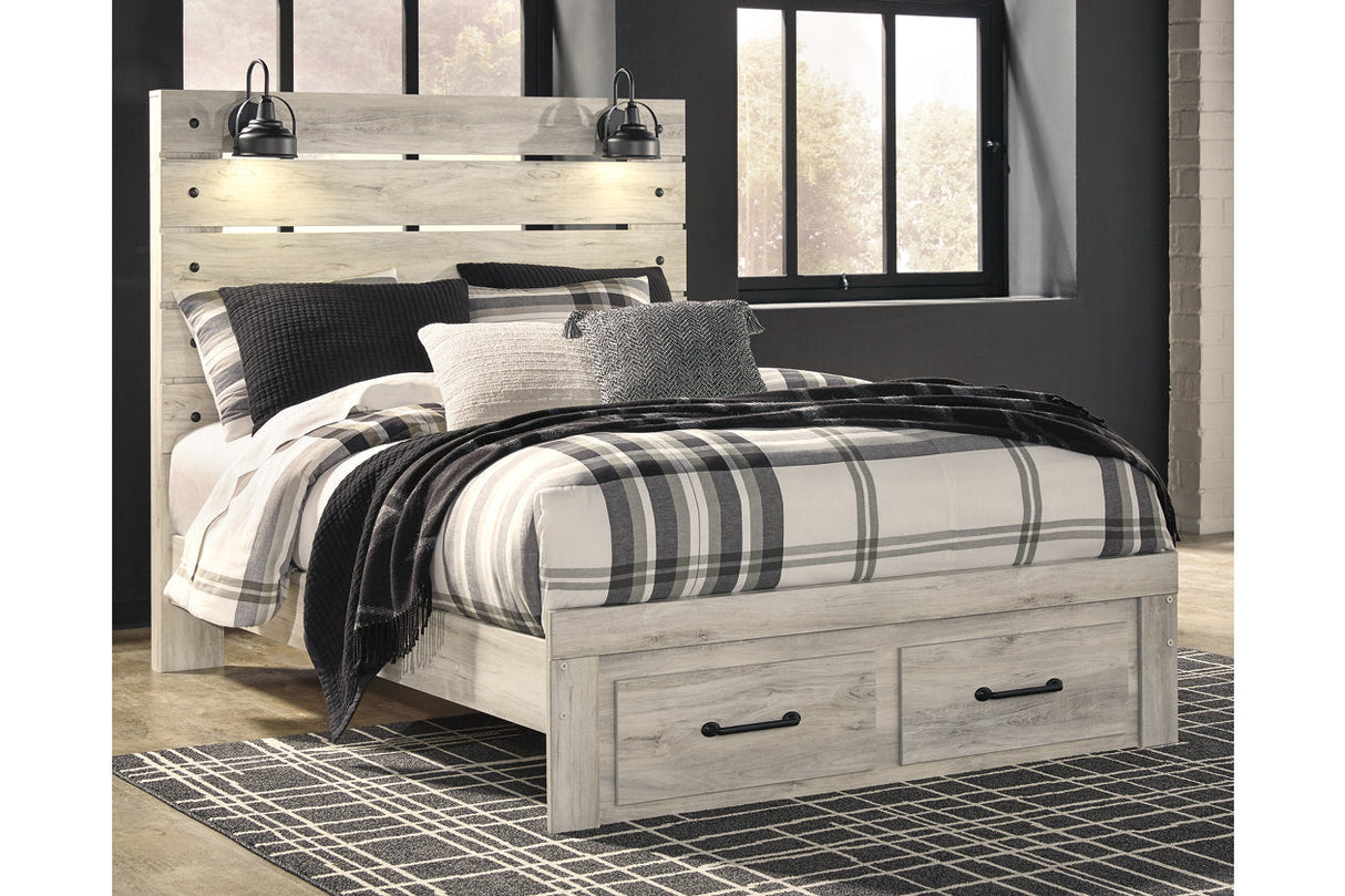 Cambeck Whitewash Queen Panel Bed with 2 Storage Drawers -  Ashley - Luna Furniture