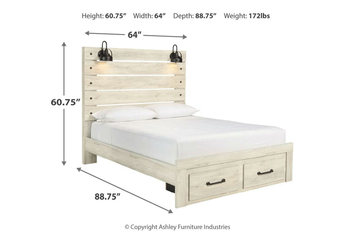 Cambeck Whitewash Queen Panel Bed with 2 Storage Drawers -  Ashley - Luna Furniture