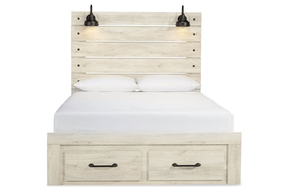 Cambeck Whitewash Queen Panel Bed with 2 Storage Drawers -  Ashley - Luna Furniture