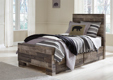 Derekson Multi Gray Twin Panel Bed with 2 Storage Drawers -  Ashley - Luna Furniture