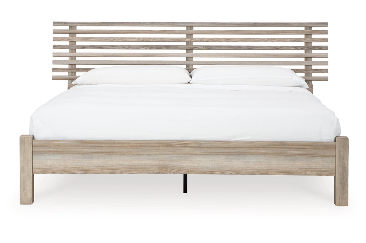 Hasbrick Tan King Slat Panel Bed -  Ashley - Luna Furniture