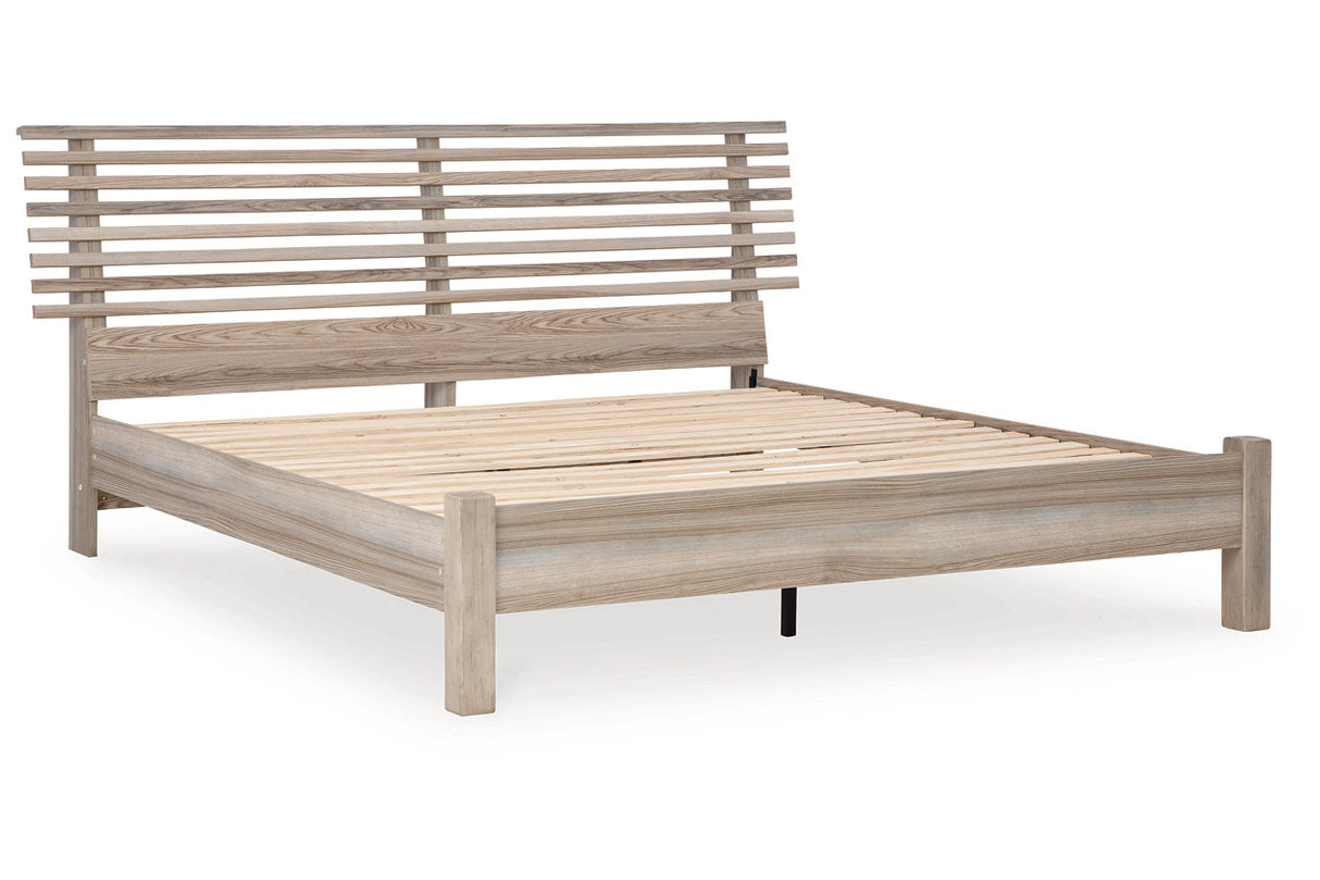 Hasbrick Tan King Slat Panel Bed -  Ashley - Luna Furniture