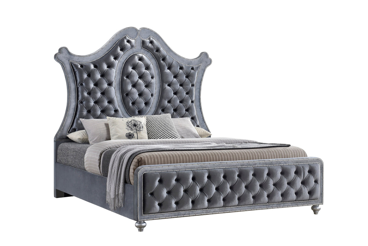 Cameo Gray King Upholstered Panel Bed -  Crown Mark - Luna Furniture