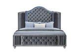 Cameo Gray Queen Upholstered Wingback Panel Bed -  Crown Mark - Luna Furniture