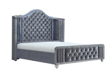 Cameo Gray Queen Upholstered Wingback Panel Bed -  Crown Mark - Luna Furniture