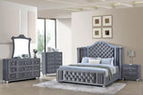 Cameo Gray Queen Upholstered Wingback Panel Bed -  Crown Mark - Luna Furniture