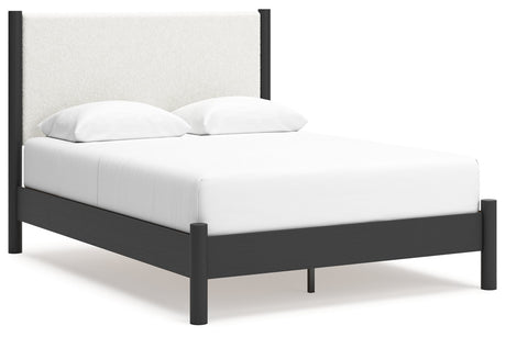 Cadmori Black/White Queen Upholstered Platform Bed -  Ashley - Luna Furniture