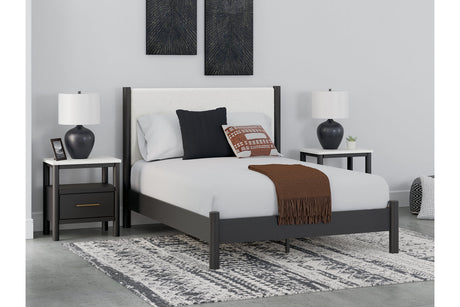 Cadmori Black/White Queen Upholstered Platform Bed -  Ashley - Luna Furniture