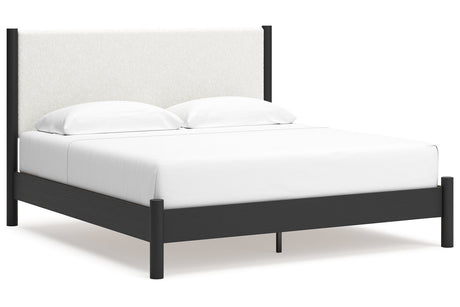 Cadmori Black/White King Upholstered Panel Bed -  Ashley - Luna Furniture