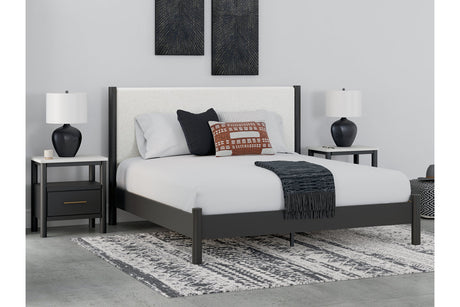 Cadmori Black/White King Upholstered Panel Bed -  Ashley - Luna Furniture