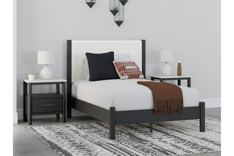 Cadmori Black/White Full Upholstered Panel Bed -  Ashley - Luna Furniture