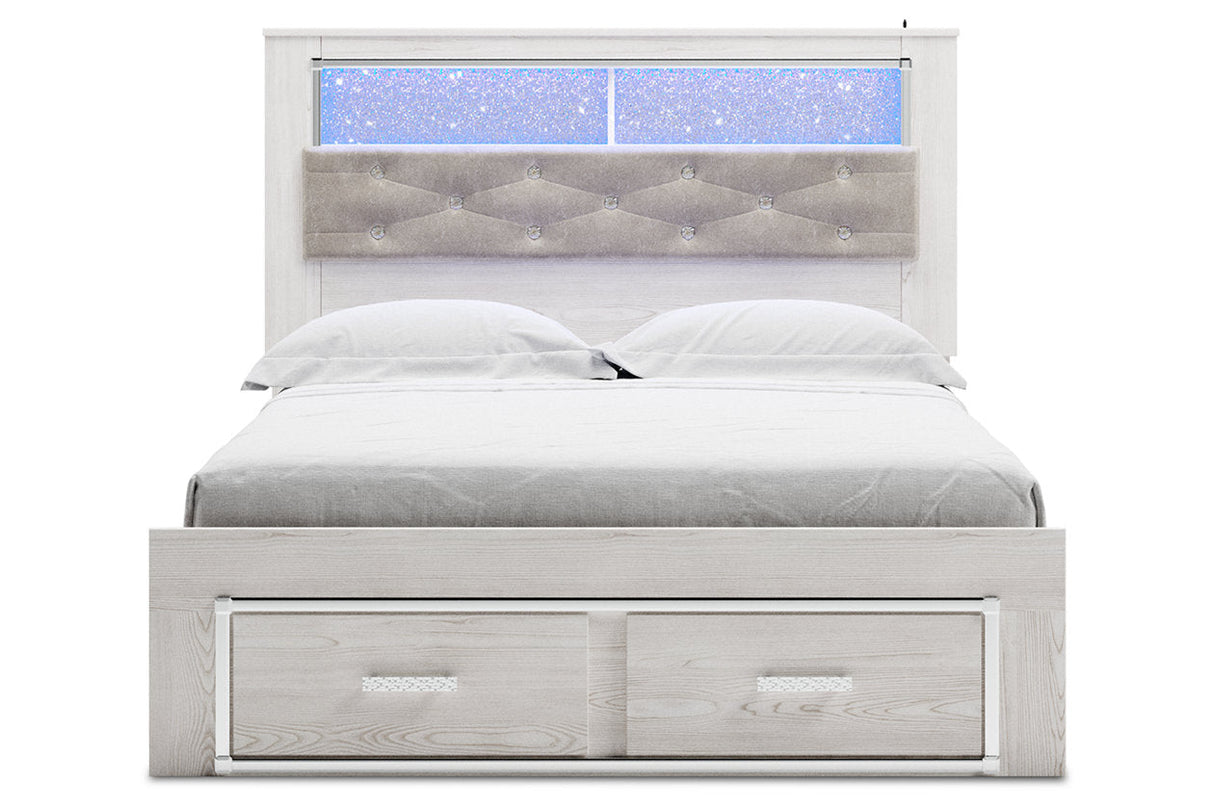 Altyra White Queen Upholstered Panel Bookcase Bed with Storage -  Ashley - Luna Furniture