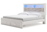 Altyra White King Upholstered Bookcase Bed with Storage -  Ashley - Luna Furniture