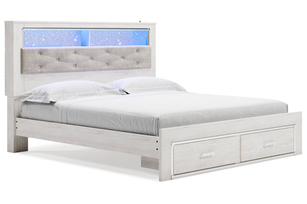 Altyra White King Upholstered Bookcase Bed with Storage -  Ashley - Luna Furniture