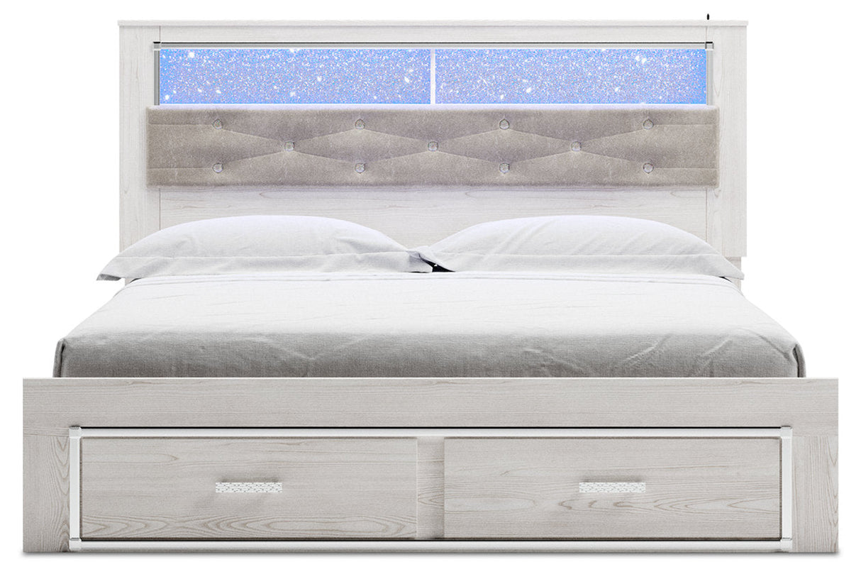 Altyra White King Upholstered Bookcase Bed with Storage -  Ashley - Luna Furniture