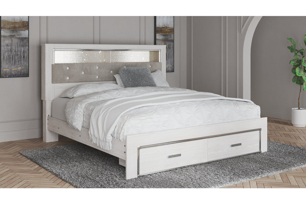 Altyra White King Upholstered Bookcase Bed with Storage -  Ashley - Luna Furniture