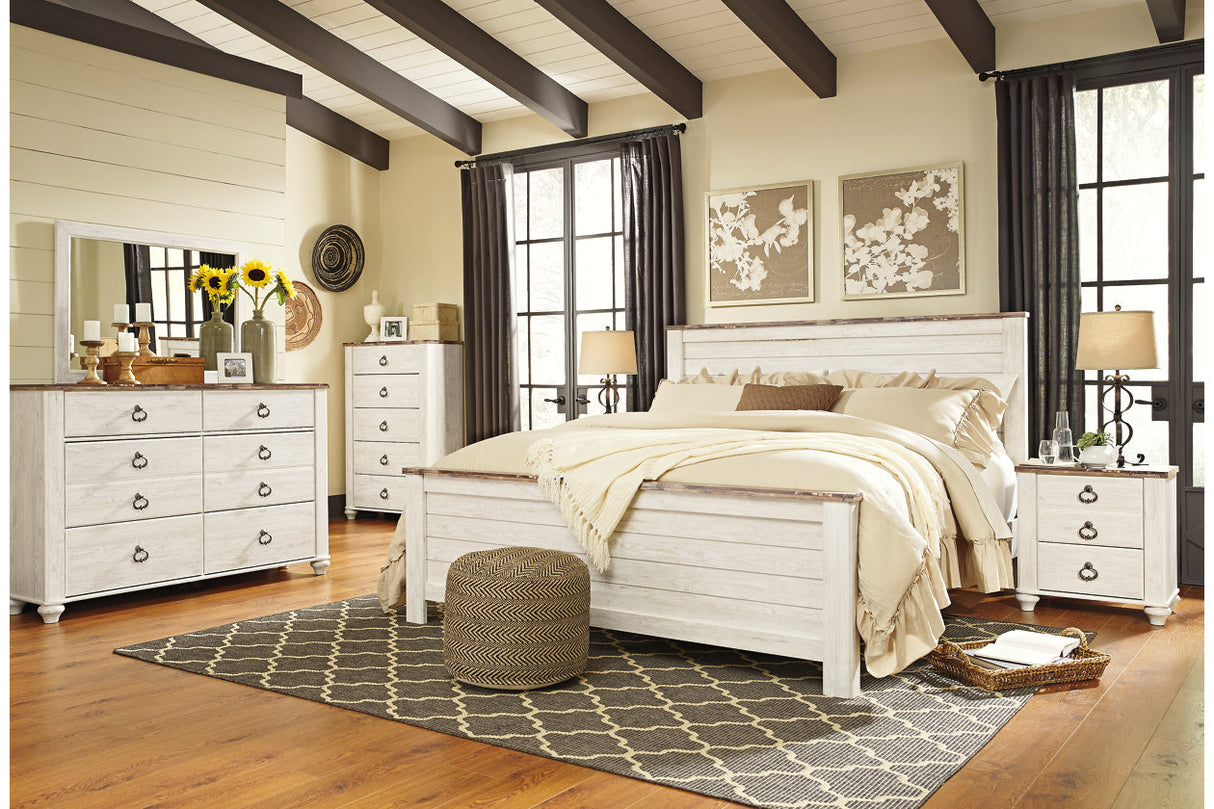 Willowton Whitewash California King Panel Bed -  Ashley - Luna Furniture