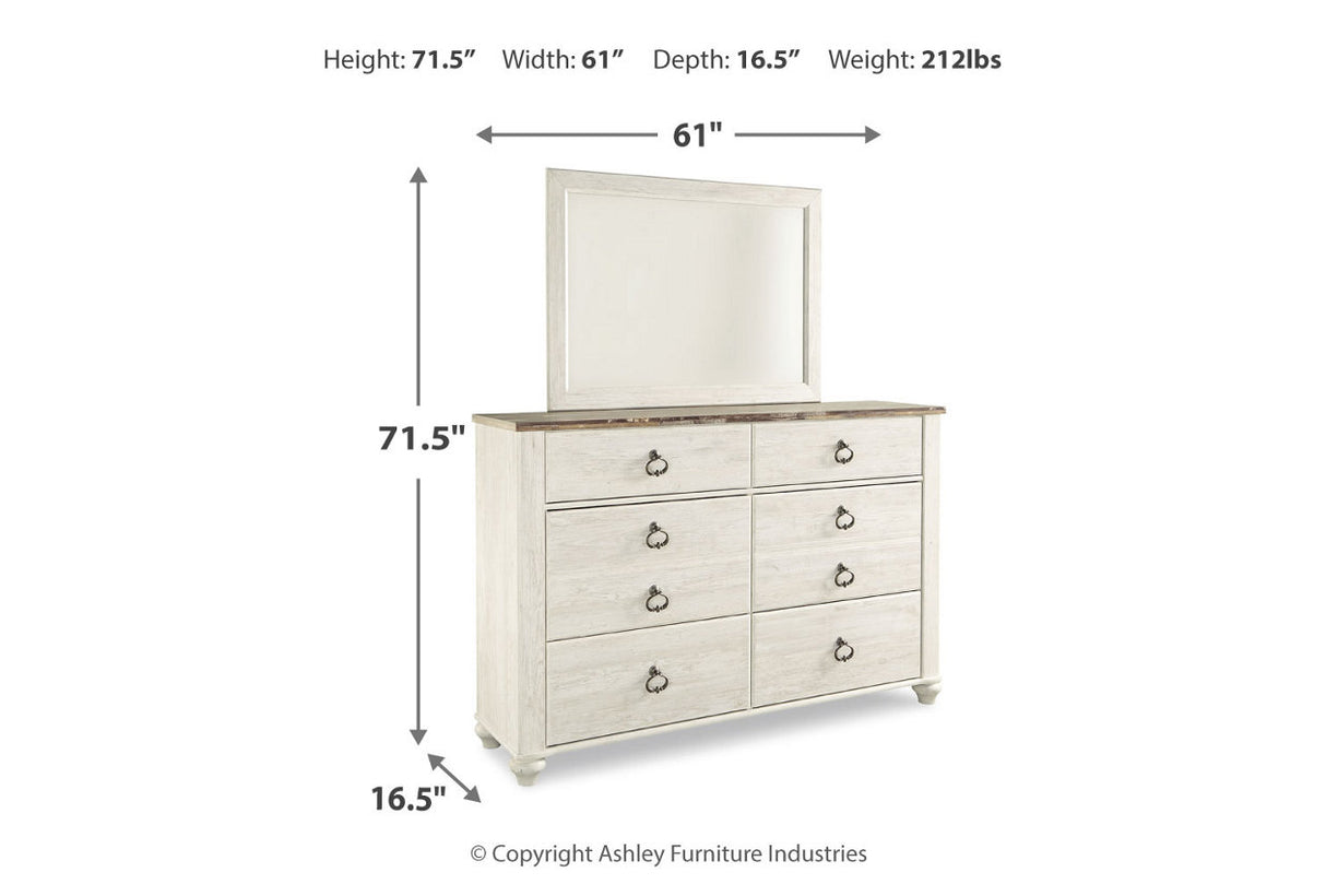 Willowton Whitewash Dresser and Mirror -  Ashley - Luna Furniture