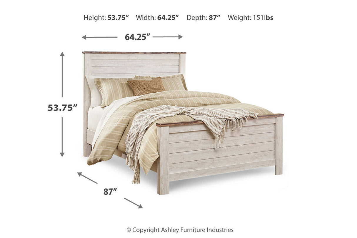 Willowton Whitewash Queen Panel Bed -  Ashley - Luna Furniture