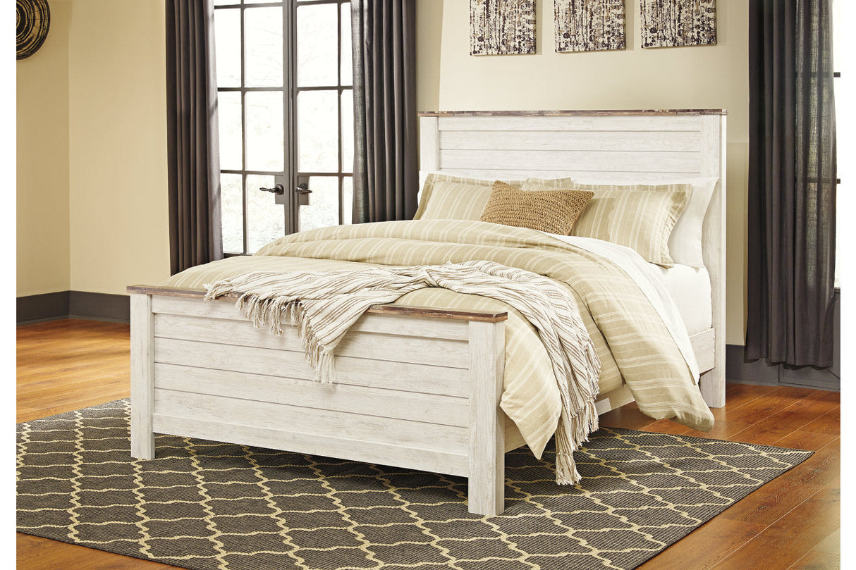 Willowton Whitewash Queen Panel Bed -  Ashley - Luna Furniture