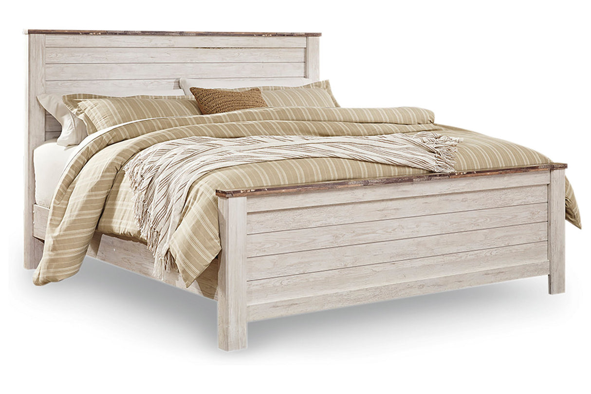 Willowton Whitewash California King Panel Bed -  Ashley - Luna Furniture